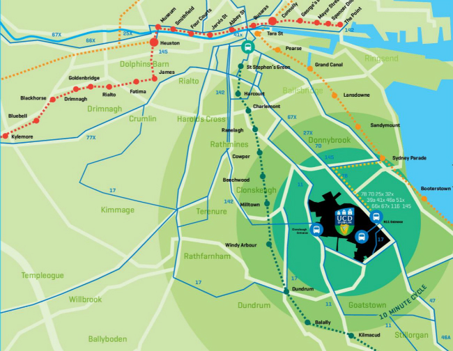 Map of transport links to UCD